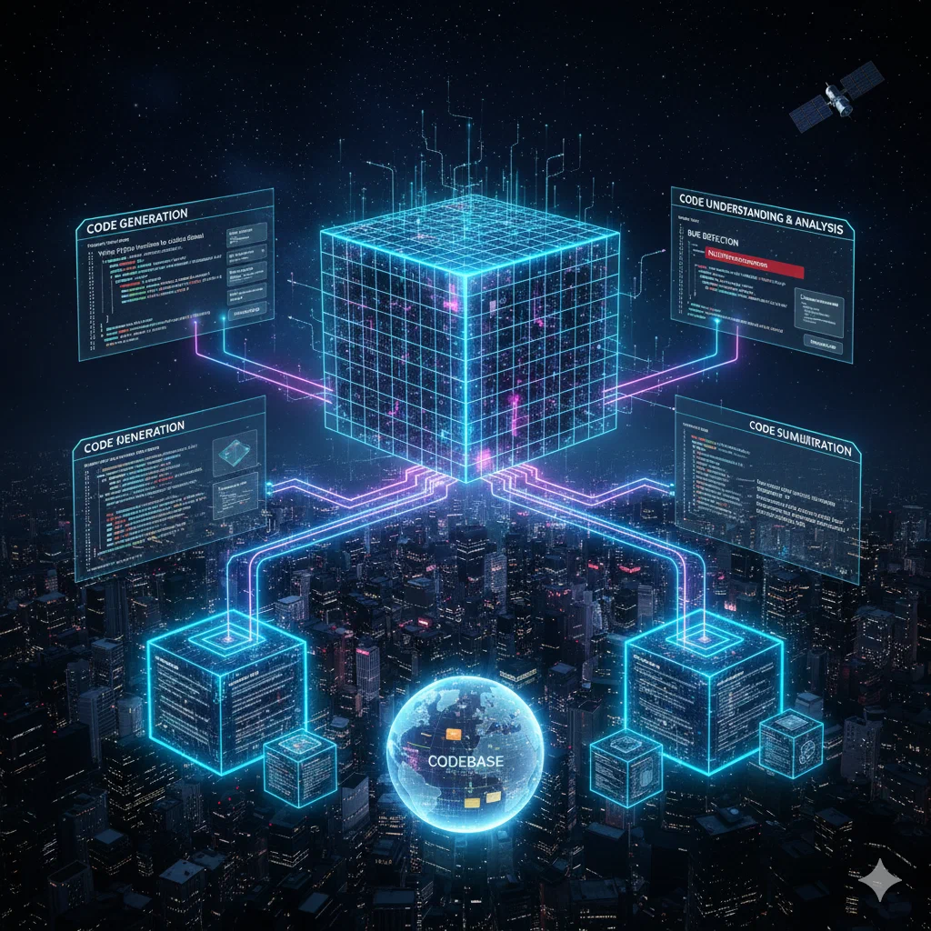 Графическое представление обработки и генерации кода ИИ