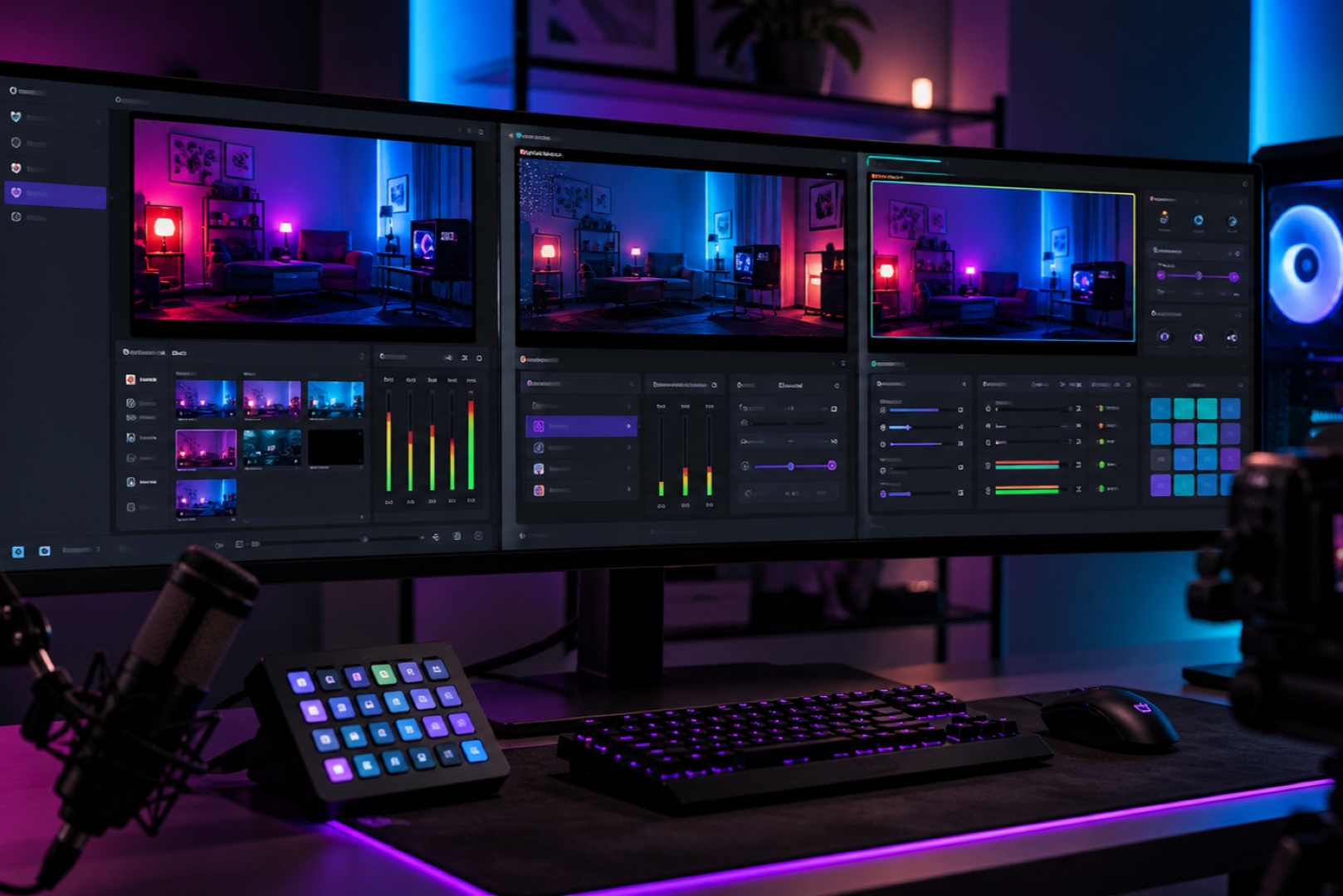 Интерфейсы программ для стриминга OBS, Streamlabs и XSplit на экране ПК