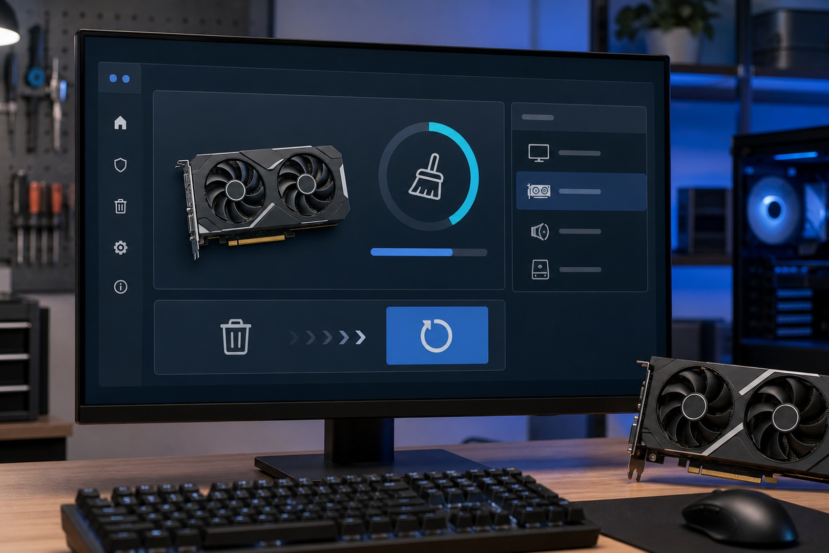 Программа Display Driver Uninstaller (DDU) на экране ПК для чистого удаления драйвера видеокарты.