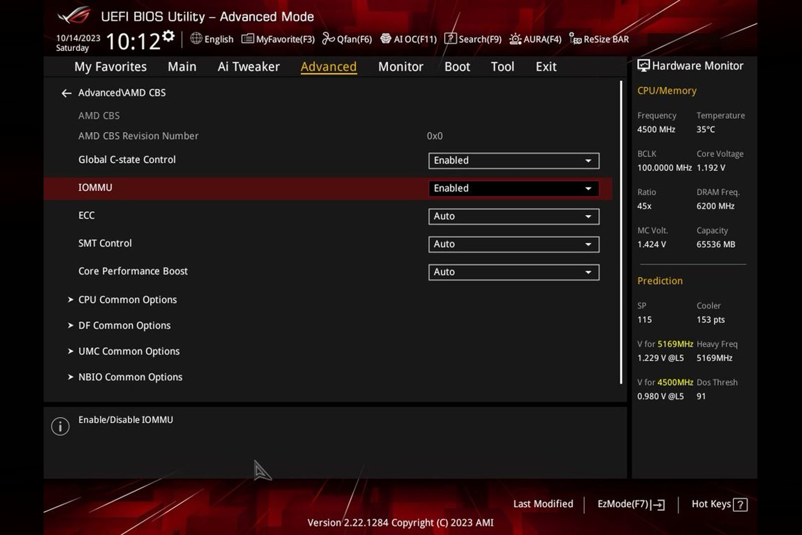 Раздел AMD CBS в BIOS материнской платы с включённым параметром IOMMU