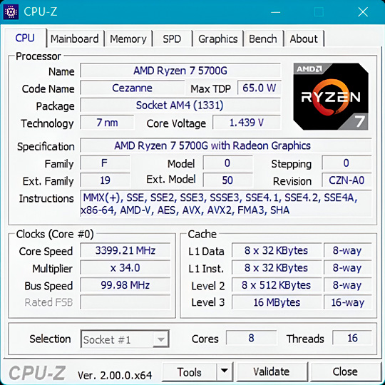 Интерфейс программы CPU-Z