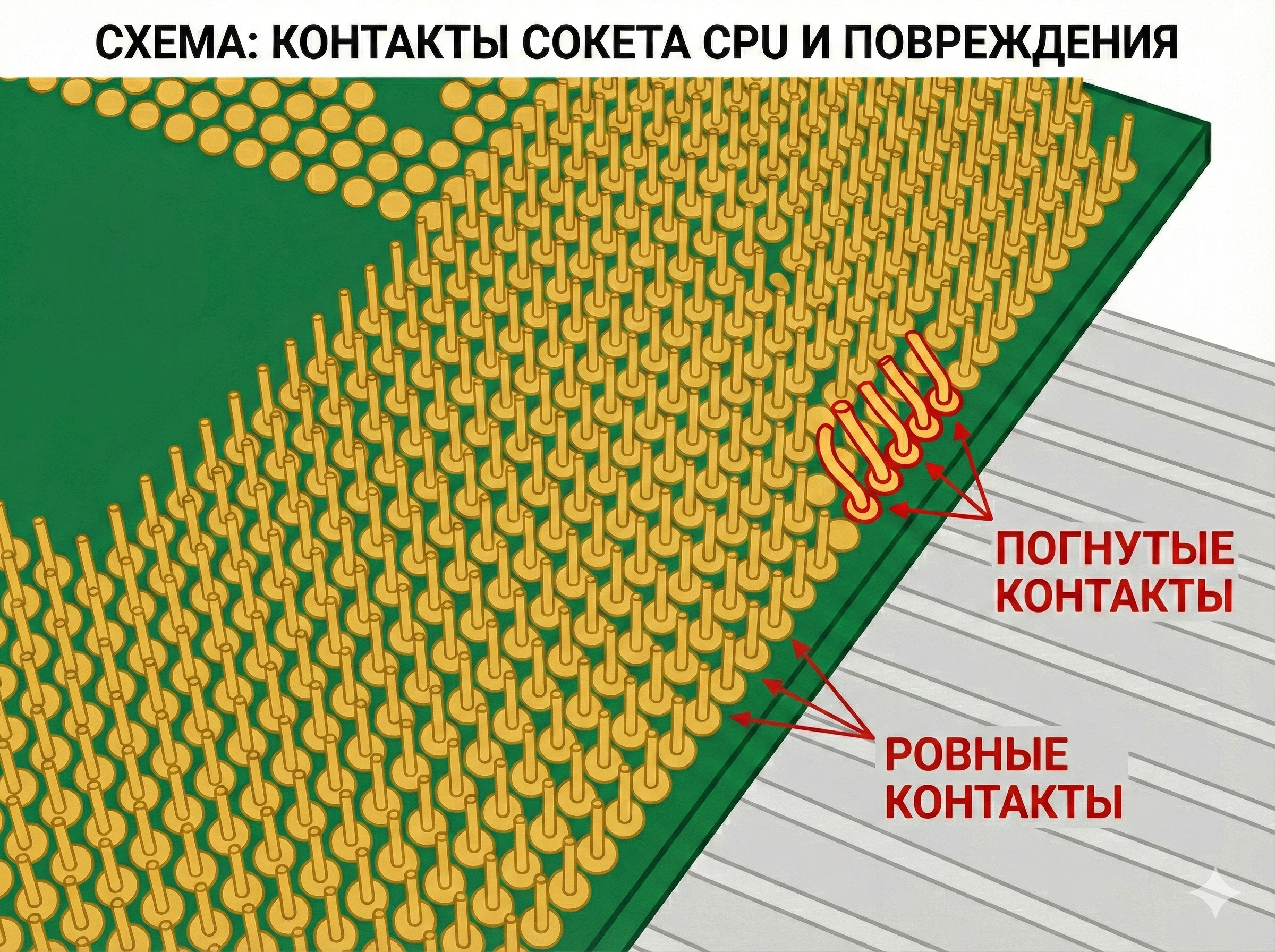 Контакты процессора и сокет — механические повреждения
