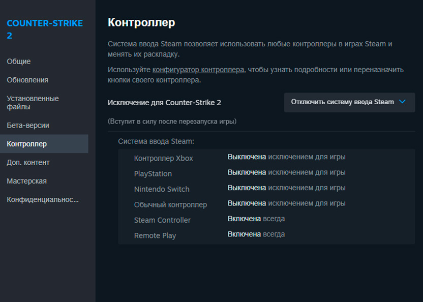 Настройки Windows и Steam для CS 2