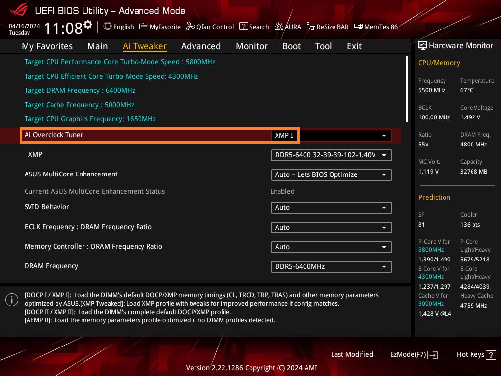 Включение XMP и EXPO в BIOS ASUS